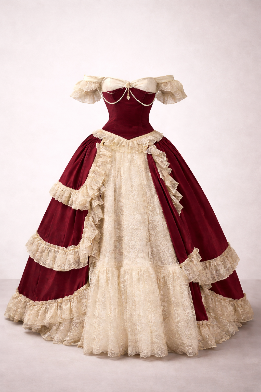 Vestido Victoriano de Lujo Carmesí