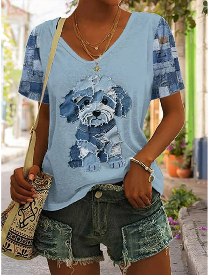 Women's T Shirt Graphic Animal Vintage Stylish Classic Short Sleeve V Neck Regular Tops Daily Print Woman Clothes Tops for Woman