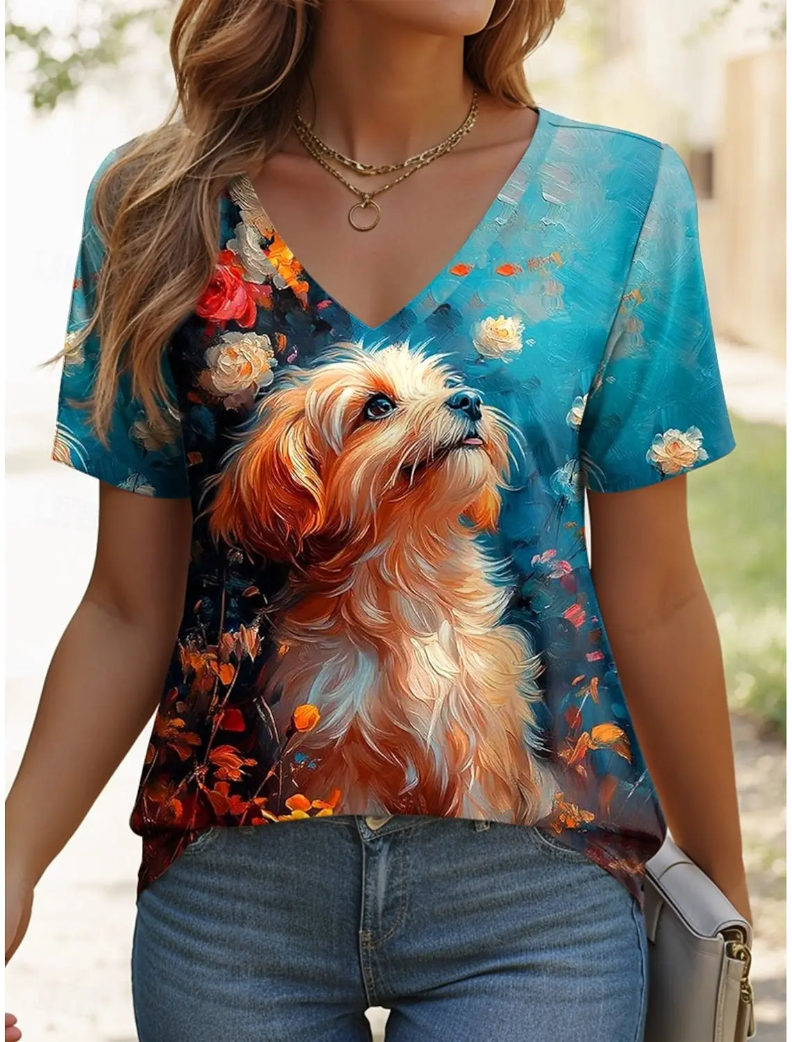 Women's T Shirt Graphic Animal Vintage Stylish Classic Short Sleeve V Neck Regular Tops Daily Print Woman Clothes Tops for Woman