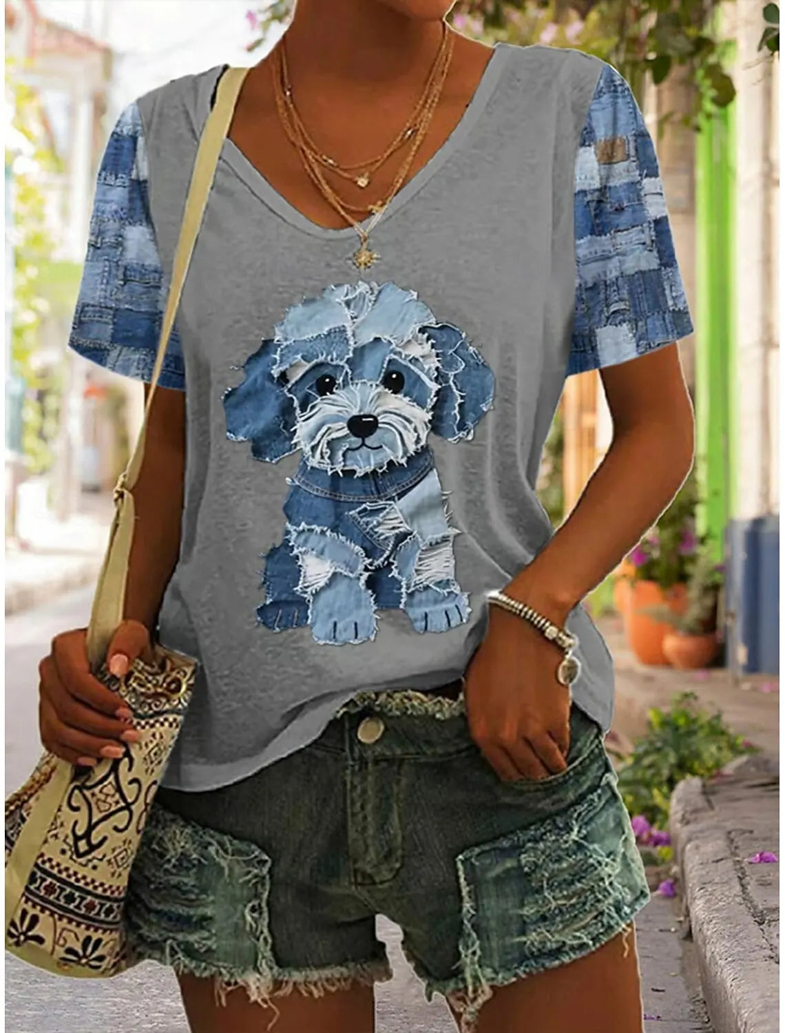 Women's T Shirt Graphic Animal Vintage Stylish Classic Short Sleeve V Neck Regular Tops Daily Print Woman Clothes Tops for Woman