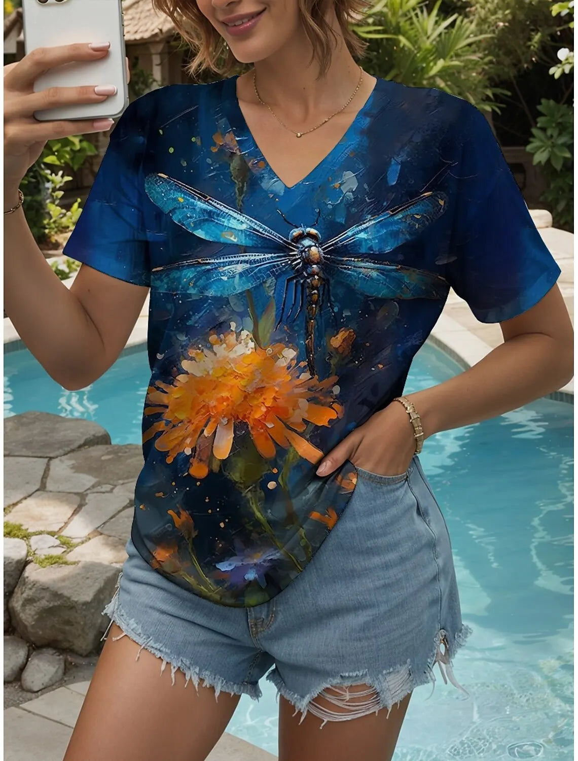 Women's T Shirt Graphic Animal Vintage Stylish Classic Short Sleeve V Neck Regular Tops Daily Print Woman Clothes Tops for Woman