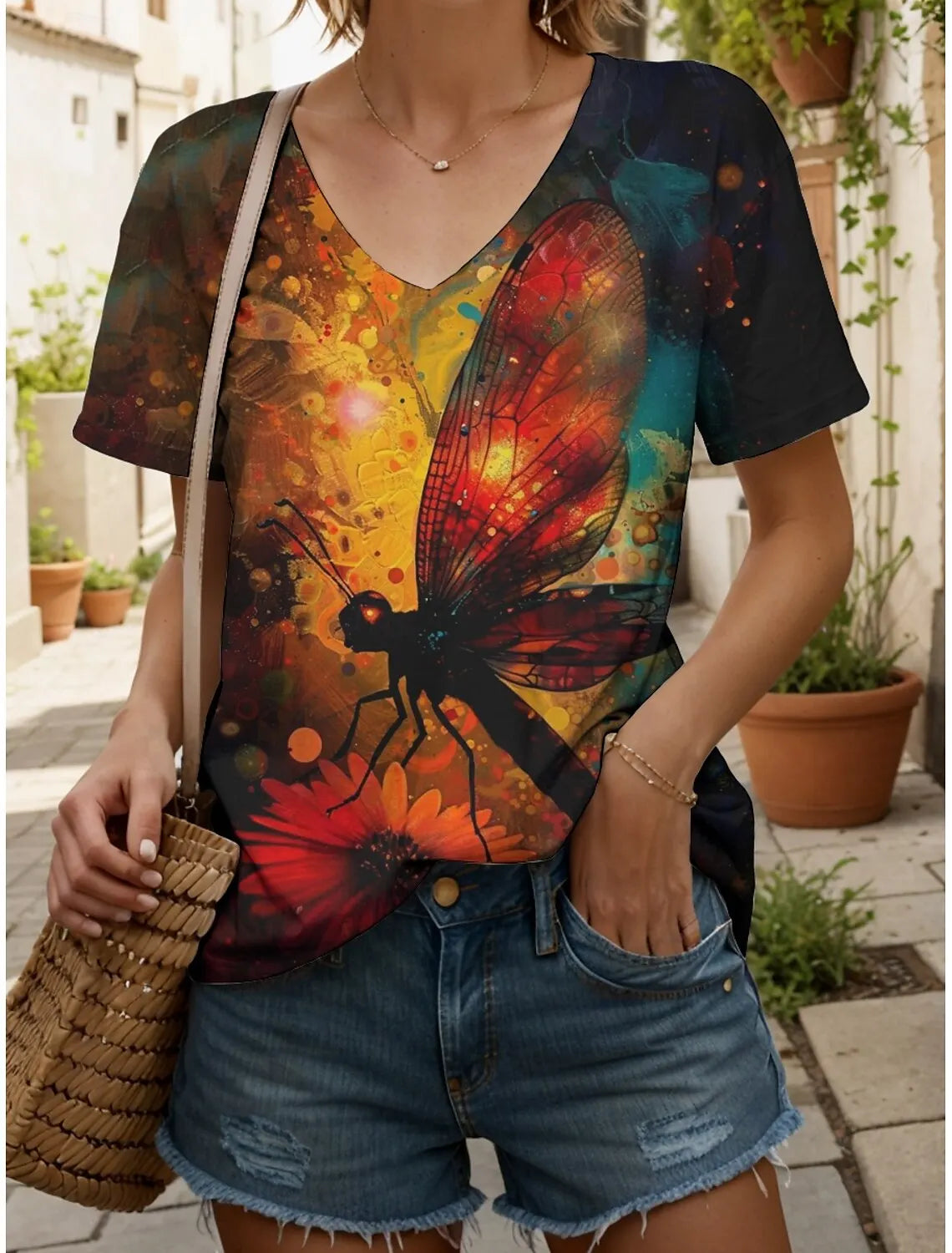 Women's T Shirt Graphic Animal Vintage Stylish Classic Short Sleeve V Neck Regular Tops Daily Print Woman Clothes Tops for Woman