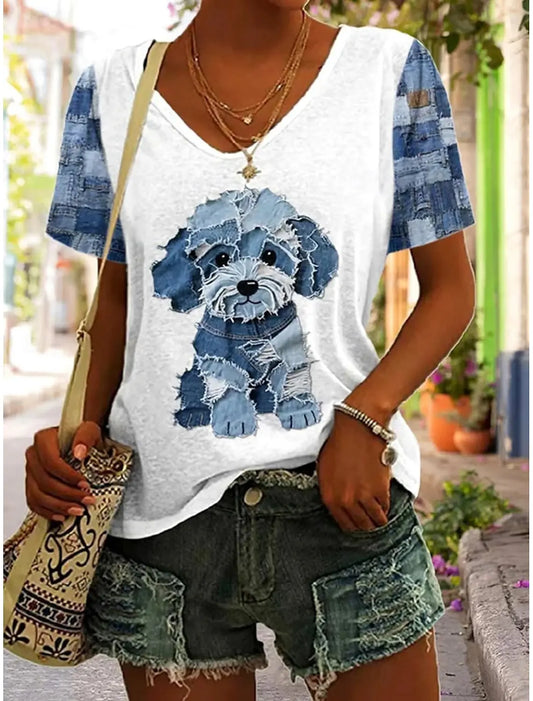 Camiseta de Mujer Gráfico Animal Vintage Elegante Clásica Manga Corta Cuello V Blusas Regulares Diario Estampado Ropa de Mujer Blusas para Mujer