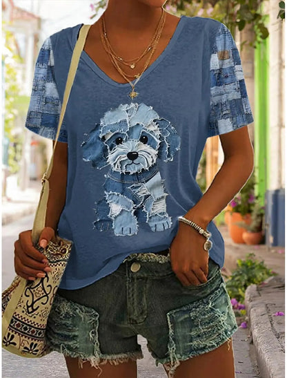 Women's T Shirt Graphic Animal Vintage Stylish Classic Short Sleeve V Neck Regular Tops Daily Print Woman Clothes Tops for Woman