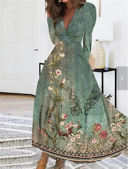 Vestido Estampado de Manga Larga