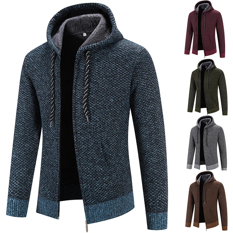 Chaqueta con capucha y cremallera de punto para hombre
