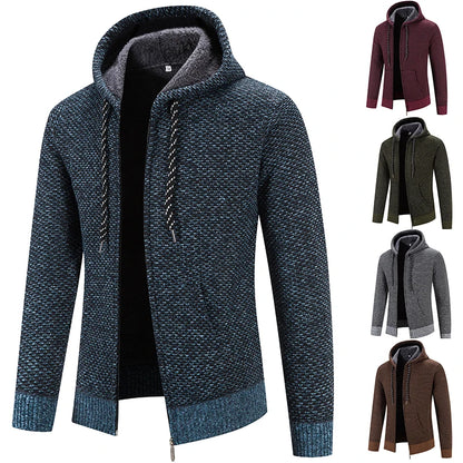Chaqueta con capucha y cremallera de punto para hombre