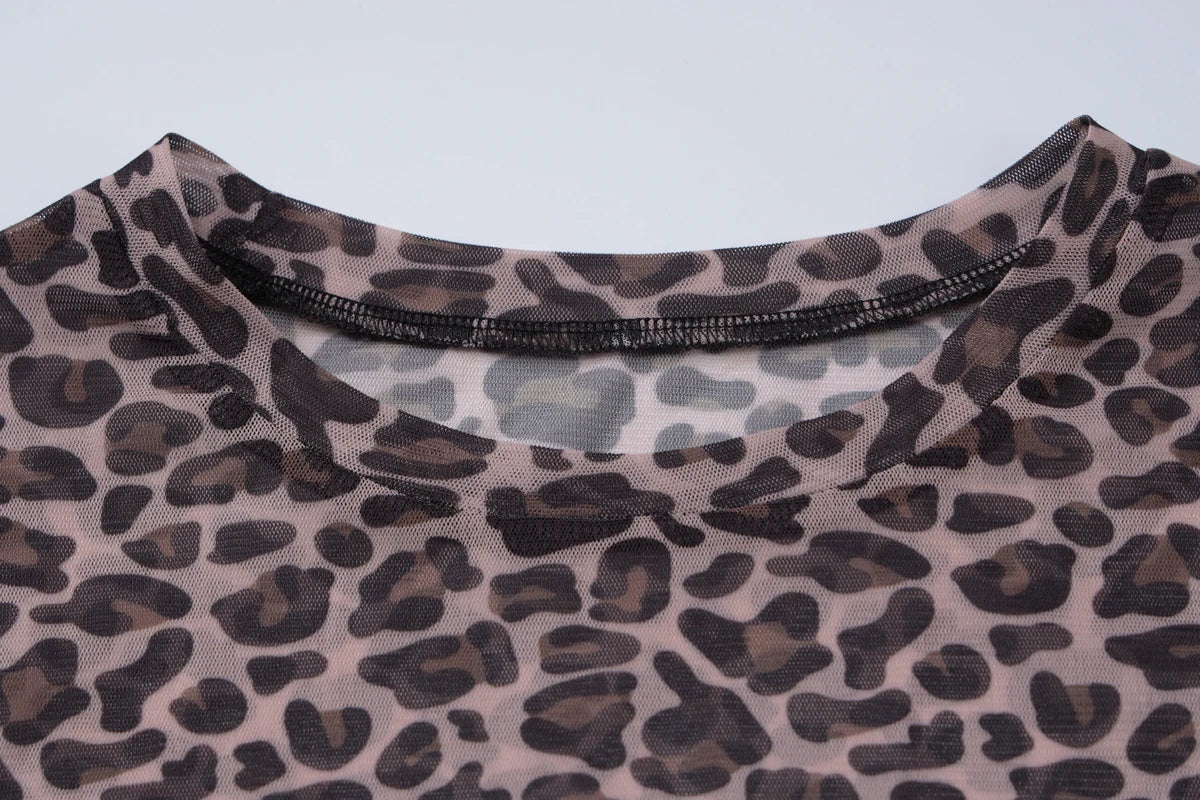 Leopard Mesh Long-Sleeve Top