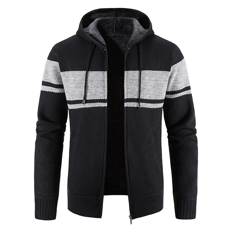 Chaqueta con capucha y cremallera de punto para hombre