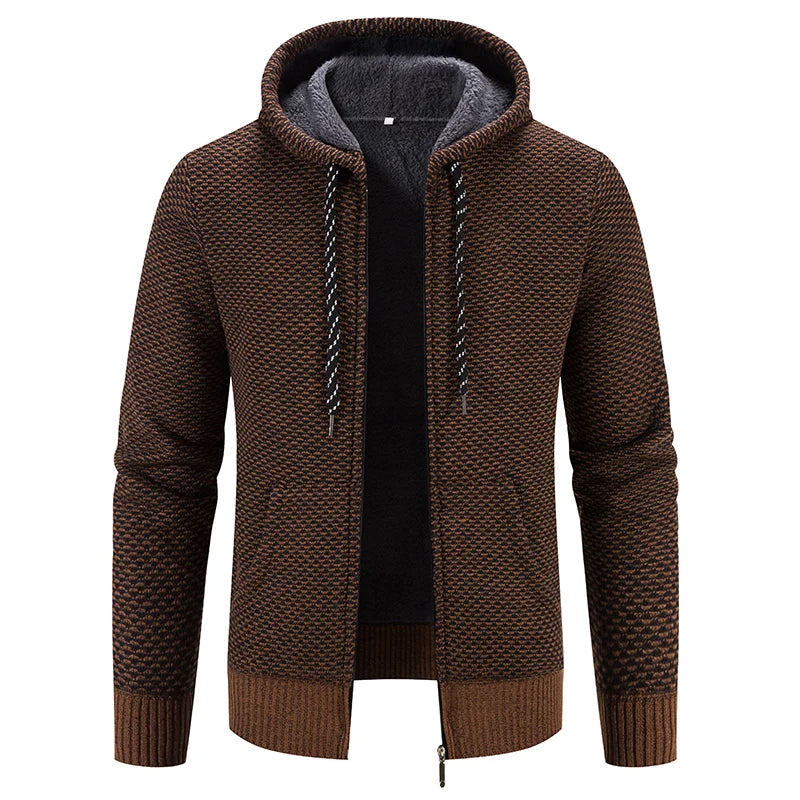 Chaqueta con capucha y cremallera de punto para hombre
