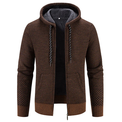 Chaqueta con capucha y cremallera de punto para hombre
