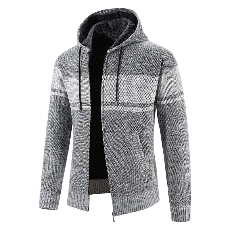 Chaqueta con capucha y cremallera de punto para hombre