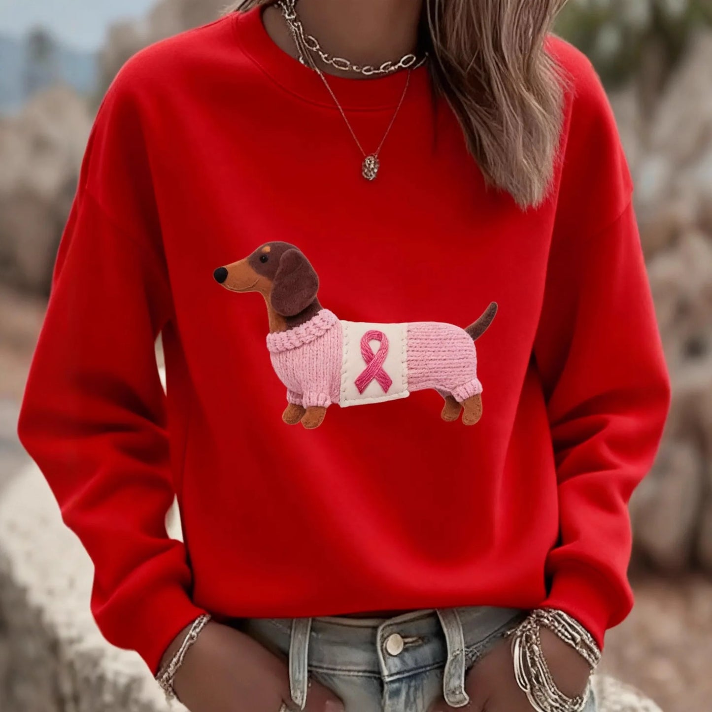Strickpullover mit Dackelmotiv