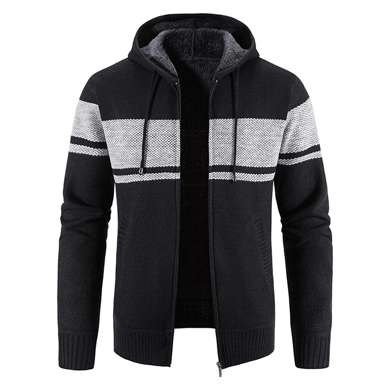 Chaqueta con capucha y cremallera de punto para hombre
