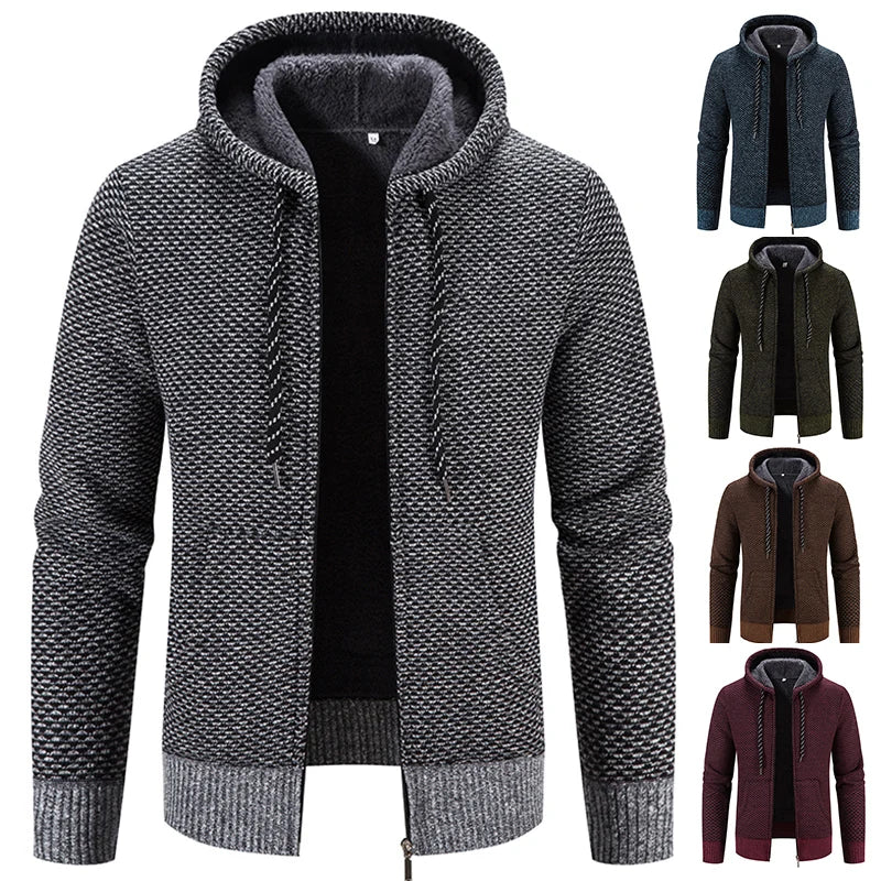 Chaqueta con capucha y cremallera de punto para hombre