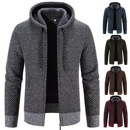 Chaqueta con capucha y cremallera de punto para hombre