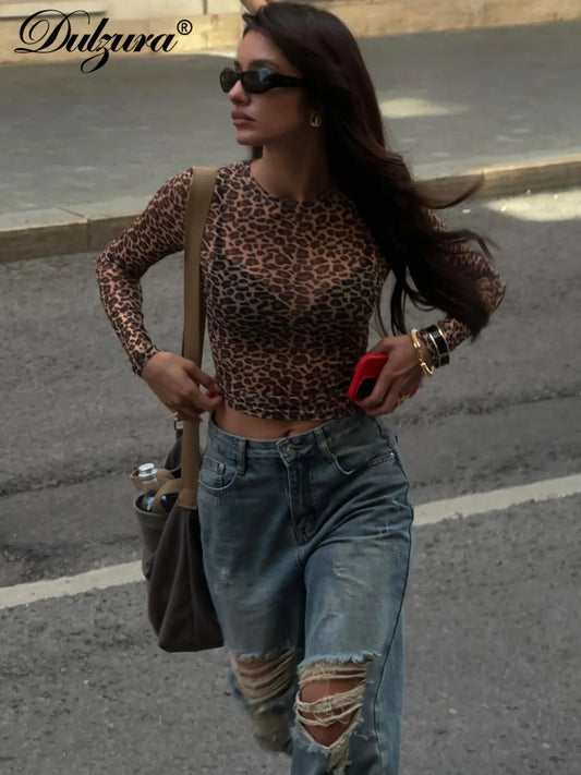 Leopard Mesh Langarmshirt