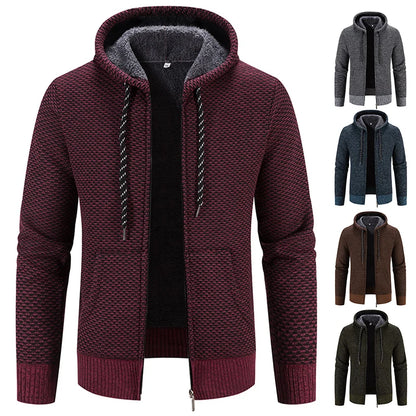 Chaqueta con capucha y cremallera de punto para hombre