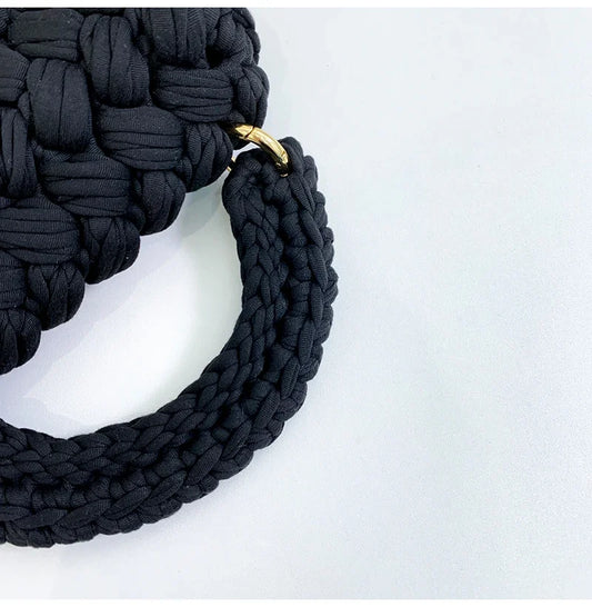 Bolso de mano de punto DIY, cartera, bolso de mano de señora con cuerda tejida, bolso de hombro de cadena informal de diseñador.