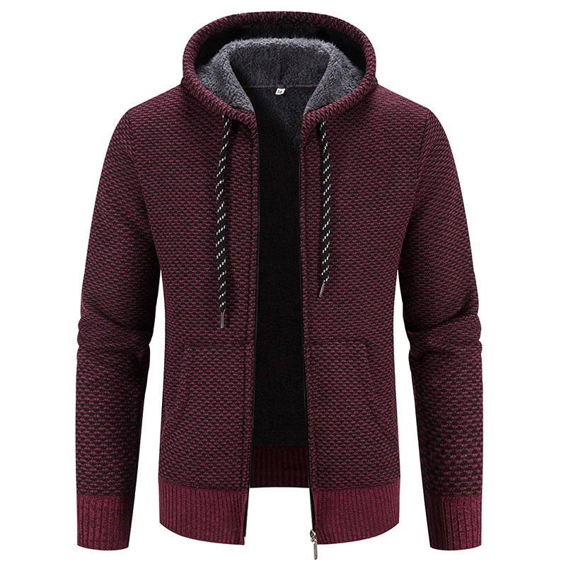 Chaqueta con capucha y cremallera de punto para hombre