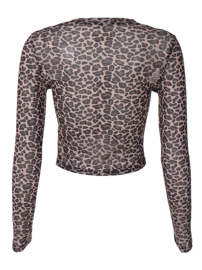 Leopard Mesh Long-Sleeve Top