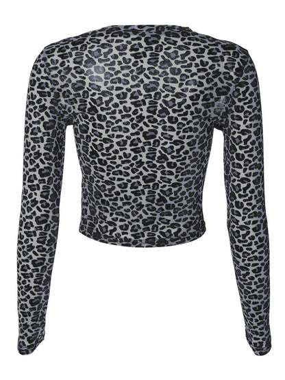 Leopard Mesh Long-Sleeve Top