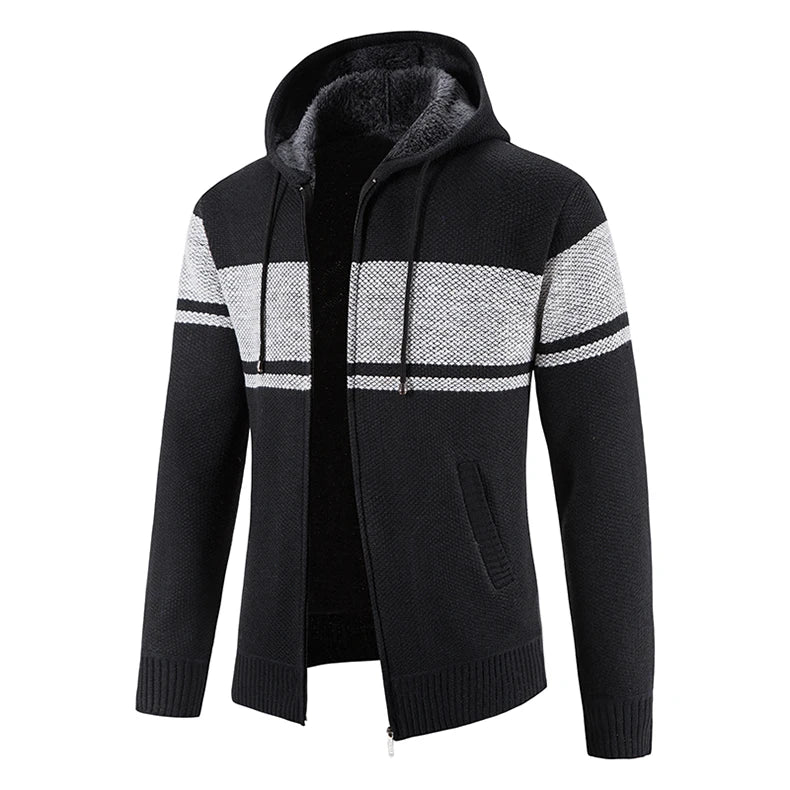 Chaqueta con capucha y cremallera de punto para hombre
