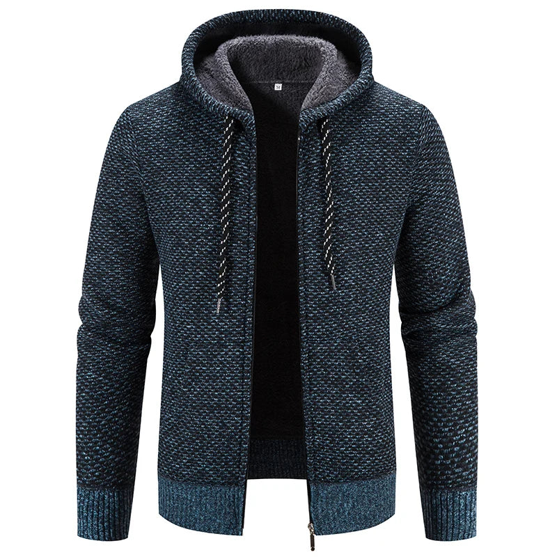 Chaqueta con capucha y cremallera de punto para hombre