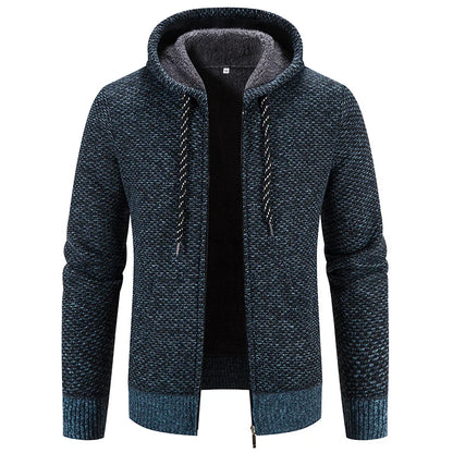 Chaqueta con capucha y cremallera de punto para hombre