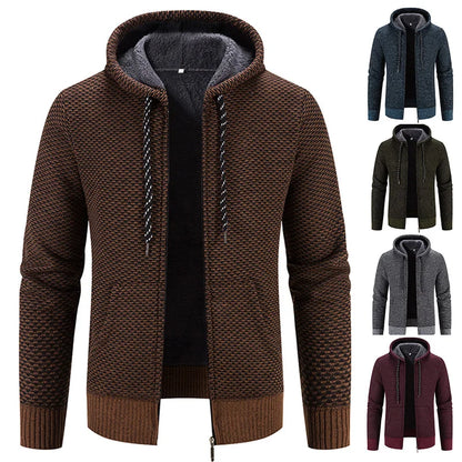 Chaqueta con capucha y cremallera de punto para hombre