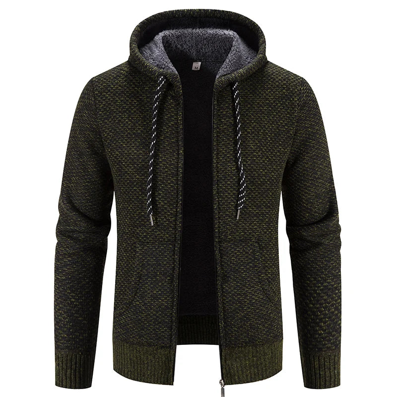 Chaqueta con capucha y cremallera de punto para hombre
