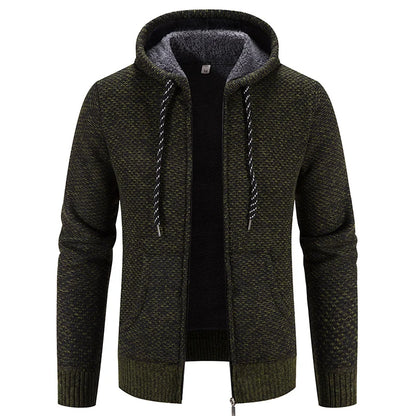 Chaqueta con capucha y cremallera de punto para hombre