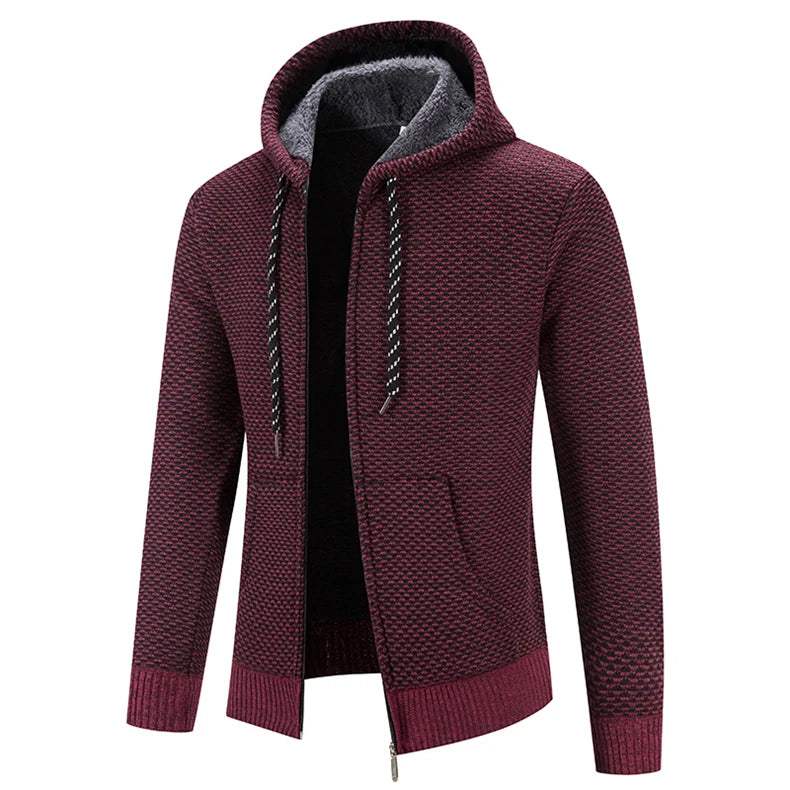 Chaqueta con capucha y cremallera de punto para hombre