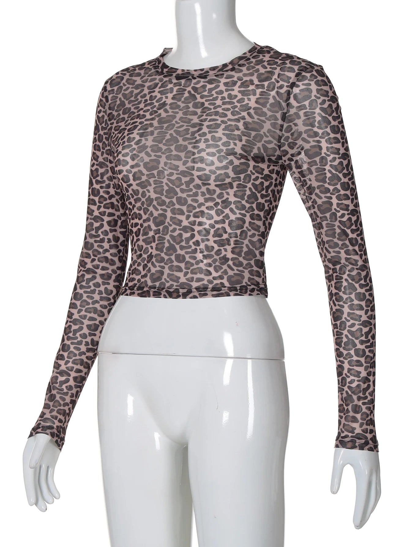 Leopard Mesh Long-Sleeve Top
