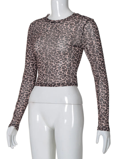 Leopard Mesh Long-Sleeve Top