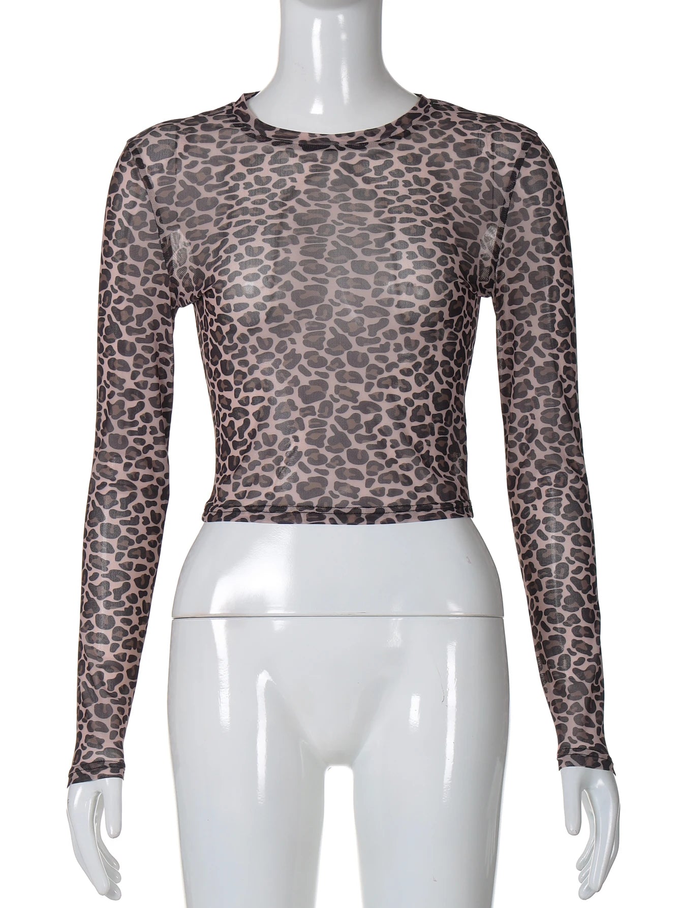 Leopard Mesh Long-Sleeve Top
