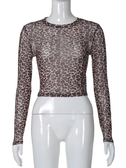 Leopard Mesh Long-Sleeve Top