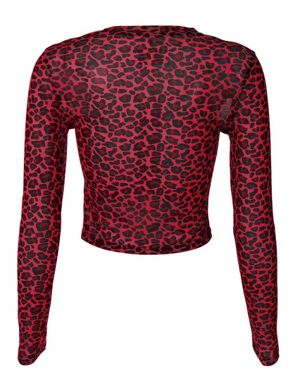 Leopard Mesh Long-Sleeve Top