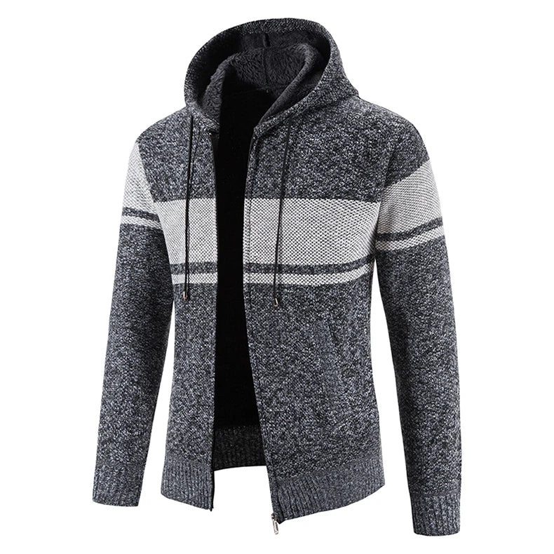 Chaqueta con capucha y cremallera de punto para hombre