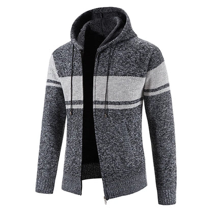 Chaqueta con capucha y cremallera de punto para hombre