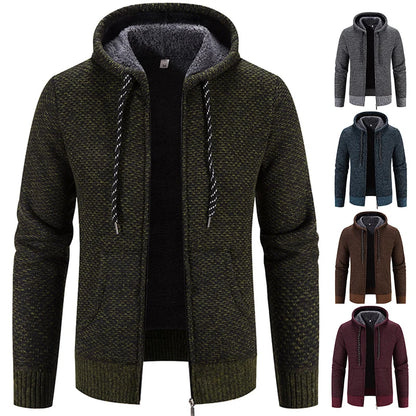 Chaqueta con capucha y cremallera de punto para hombre
