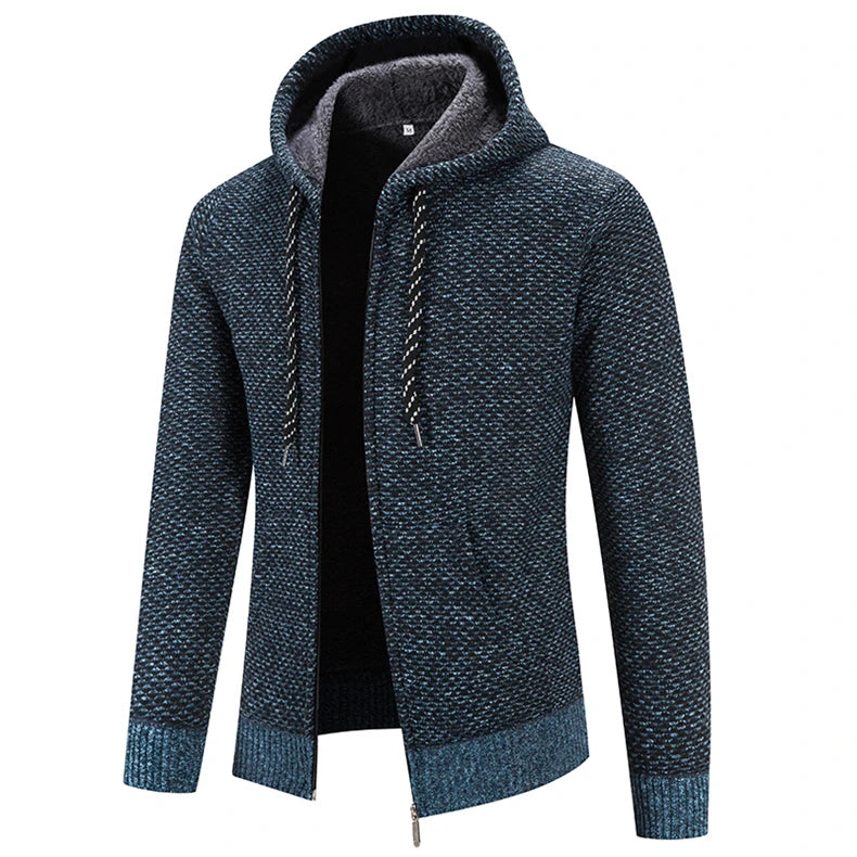 Chaqueta con capucha y cremallera de punto para hombre