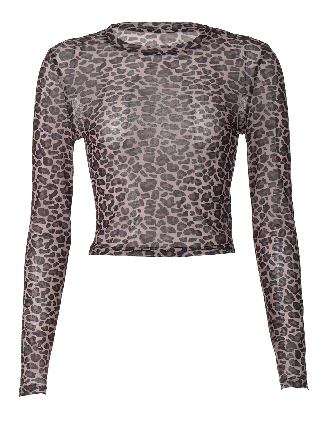 Leopard Mesh Long-Sleeve Top