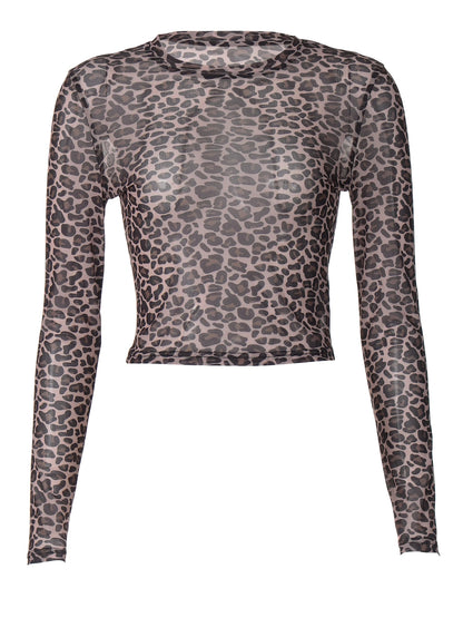 Leopard Mesh Long-Sleeve Top