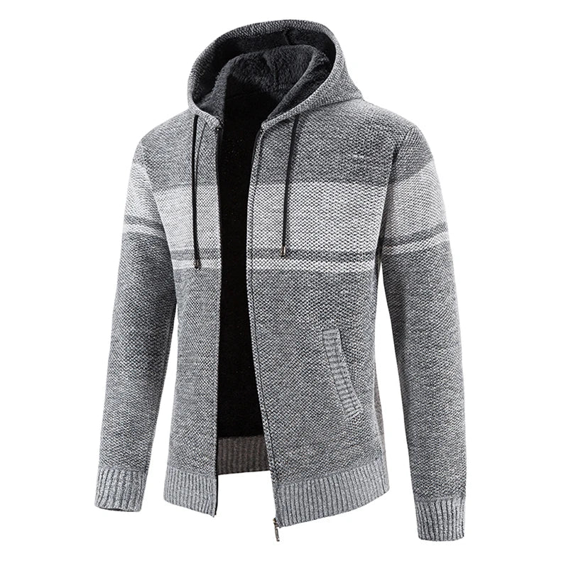 Chaqueta con capucha y cremallera de punto para hombre