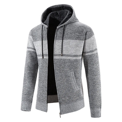 Chaqueta con capucha y cremallera de punto para hombre