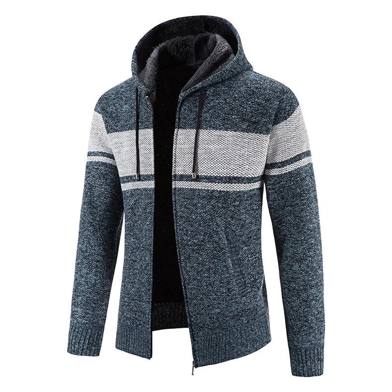 Chaqueta con capucha y cremallera de punto para hombre