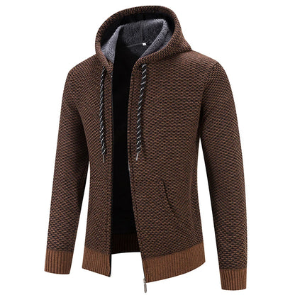 Chaqueta con capucha y cremallera de punto para hombre