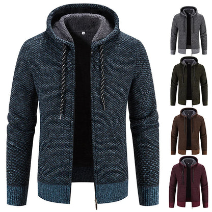 Chaqueta con capucha y cremallera de punto para hombre