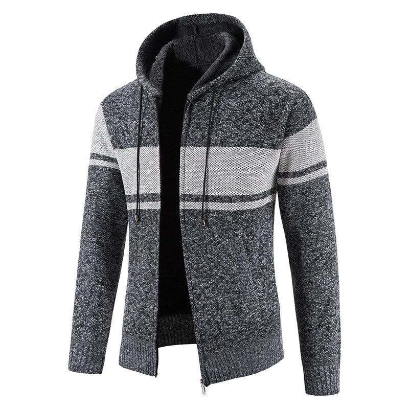 Chaqueta con capucha y cremallera de punto para hombre